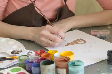 painting, art, adult, woman; gouache