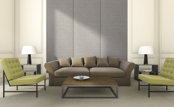3d rendering nice seat and sofa in bright living room