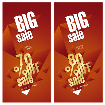 Big sale banner 70 and 80 percent off gold red background