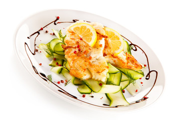 Fish dish - fried cod fillet and vegetables