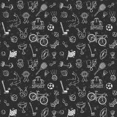 Fototapeta premium Hand drawn doodle sport seamless pattern. Vector background for your design.