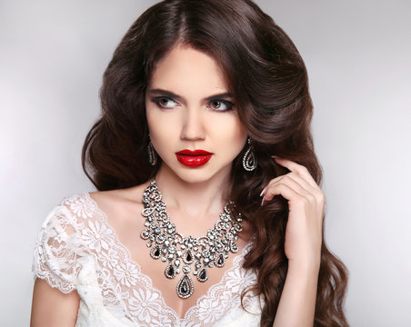 beautiful fashion woman in expensive pendant close-up. Attractiv
