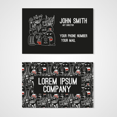 Business card template whit funny doodle monsters. Corporate identity.