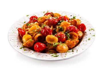 Orecchiette pasta, tomato sauce and vegetables