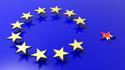 3D rendering of abstract European Union flag and  stars with UK  out