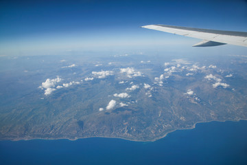 Fototapeta na wymiar aerial view from plane of greek coast