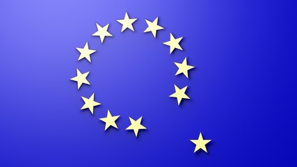 3D rendering of abstract European Union flag and golden stars with one out