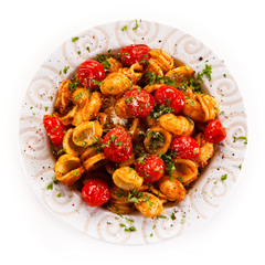 Orecchiette pasta, tomato sauce and vegetables