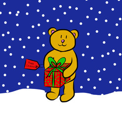 Illustration of a teddy with a Christmas present