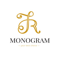 Fototapeta premium Vector elegant hand lettered R letter monogram logo. Boutique logo