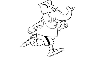 Black and white illustration of an elephant running.