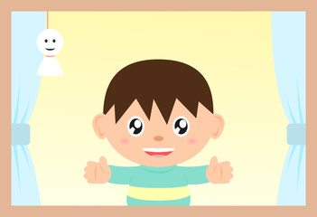 男の子とてるてる坊主
