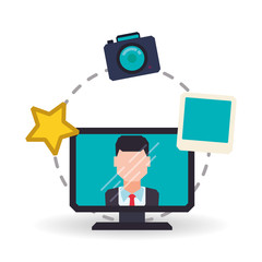 man and social media design, vector illustration