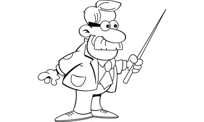 Black and white illustration of a man holding a pointer.