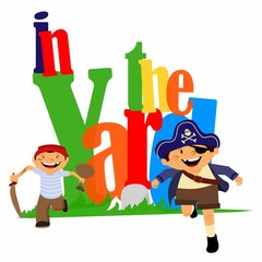 Niños disfrazados de piratas Corriendo en el Patio