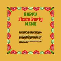 Mexican style. Mexican border Concept. Fiesta menu frame. Chili pepper. Flag of Mexico colors. Holiday Cinco de Mayo. Party banner background. Vector Illustration