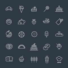 Bakery, pastry icons set - bread, donut, cake, cupcake