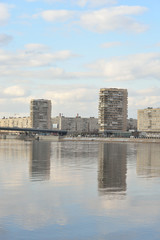 Fototapeta na wymiar October embankment in St.Petersburg at cloud spring day, Russia.