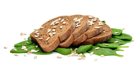Bread, spinach and sunflower seeds