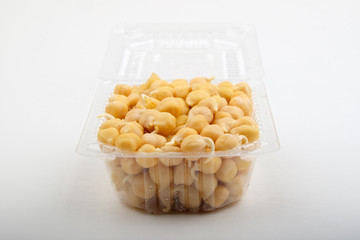 Chickpeas in a plastic box