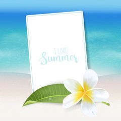 Realistic Sea Background. Tropical Flower. Beach Background. 