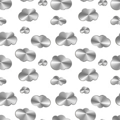 Steel metallic clouds icons on white, seamless pattern