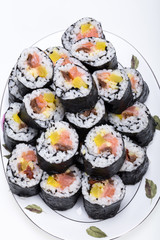  sushi fresh maki rolls isolated on white background