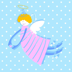 Angel - vector illustration. Love Cupid with a heart in his hands.