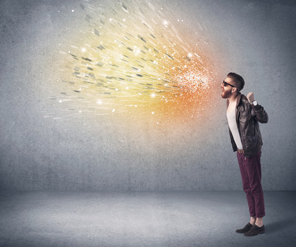 Fashion model shouting colorful splash