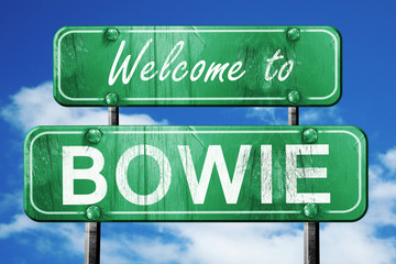 bowie vintage green road sign with blue sky background - obrazy, fototapety, plakaty