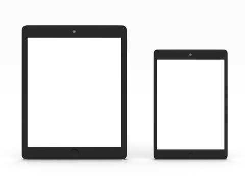 Tablet computer and mini tab with white blank screen