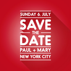 Typographic red wedding announcement - Save the date