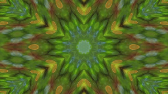 Amazing abstract kaleidoscopic colored pattern with six ray star structure. Excellent animated floral background for design in full HD clip. Adorable hypnotic visuals for wonderful decorative intro.