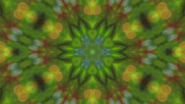Abstract kaleidoscopic colored pattern with six ray structure. Excellent animated floral background for your design in full HD clip. Adorable hypnotic visuals for wonderful decorative intro.