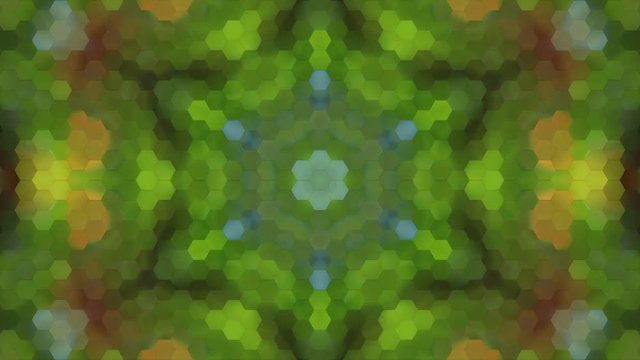Amazing kaleidoscopic colored pattern with hexagon mosaic structure. Excellent animated scales background for your design in full HD clip. Adorable hypnotic visuals for wonderful decorative intro.