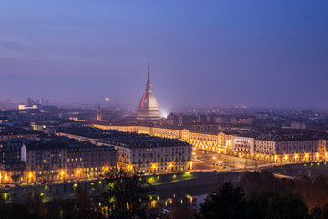 Fototapeta premium Night cityscape of Turin (Torino) from above at dusk