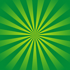 Green rays retro background with halftones stylish