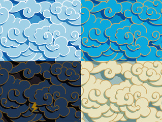 set of chinese clouds with shadow, seamless background