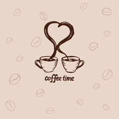 Two cups of coffee and lettering