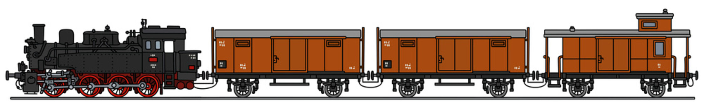 Vintage steam train / Hand drawing, vector illustration