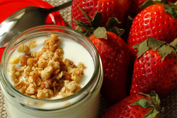  Delicious fresh strawberry, cereal  with yogurt 