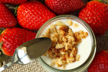Fresh organic  yogurt with strawberries 