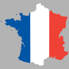 Map of France with an official national flag