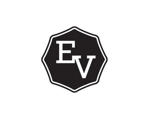 EV retro initial monogram letter logo. vintage label typography.