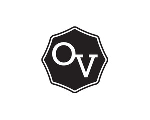 OV retro initial monogram letter logo. vintage label typography.