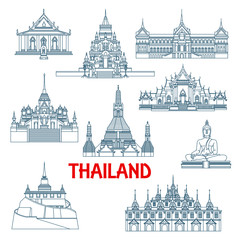 Fototapeta premium Thai travel landmarks thin line icons