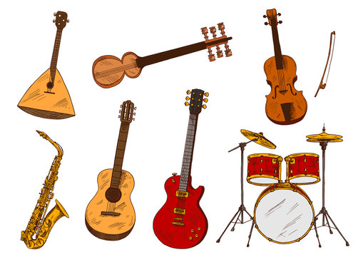 Classic and ethnic musical instruments