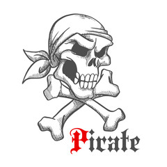Pirate skull in bandana with crossbones sketch