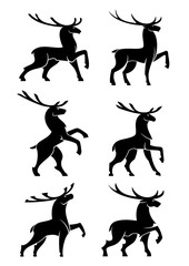 Wild bull elks or deers black silhouettes