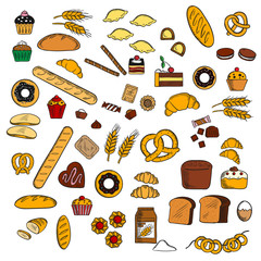 Bakery, pastry, confectionery products sketches